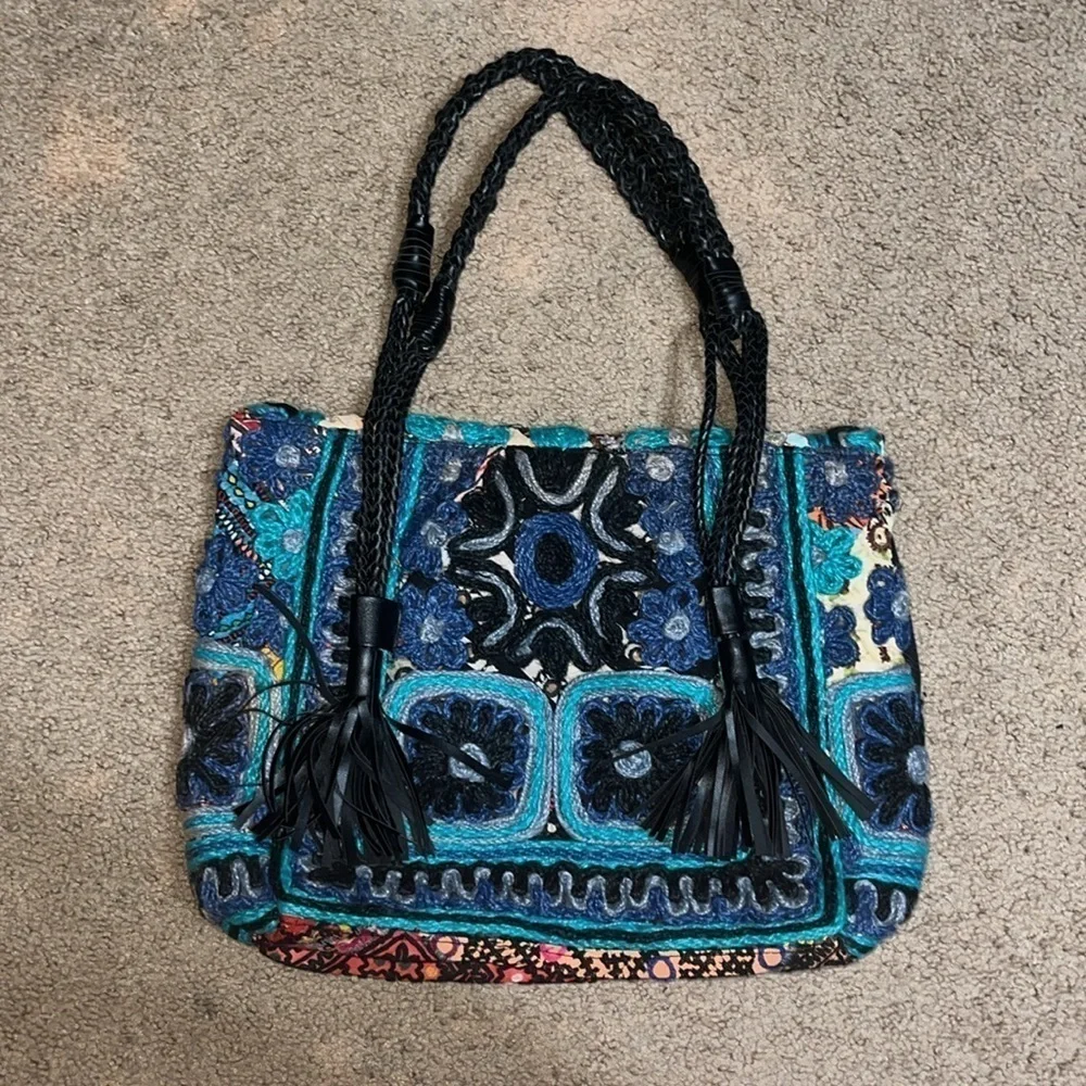 Anthropologie ibBan Dalasa Tote Boho Fringe Embroidered‎ Patchwork Shoulder Bag